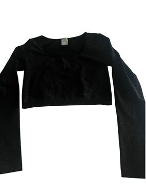 No Boundaries Black Sparkle Scoop-Neck Long-Sleeve Crop Top